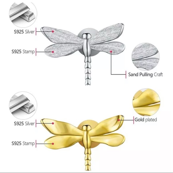 Artisan Handmade 925 Silver Gold Dragonfly The Zocah Dainty Earrings - Picture 7 of 10